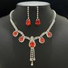 Europe and the United States popular bride jewelry gemstone water drop necklace earrings red series bright diamond jewelry set