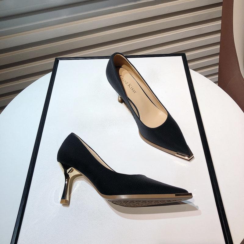 Осенняя женская обувь на высоком каблуке, туфли-лодочки, новая мода, универсальная обувь с металлическими шипами и неглубоким носком, профессиональная обувь, одиночные туфли