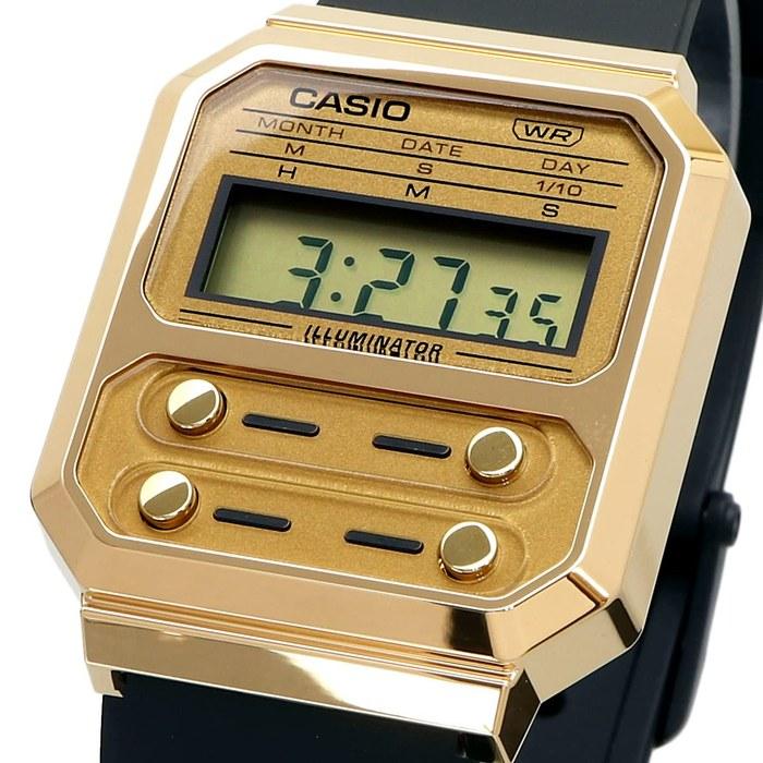 Casio Цифровые часы A100WEFG-9A Мужские Золотой Черный Уретановый ремешок