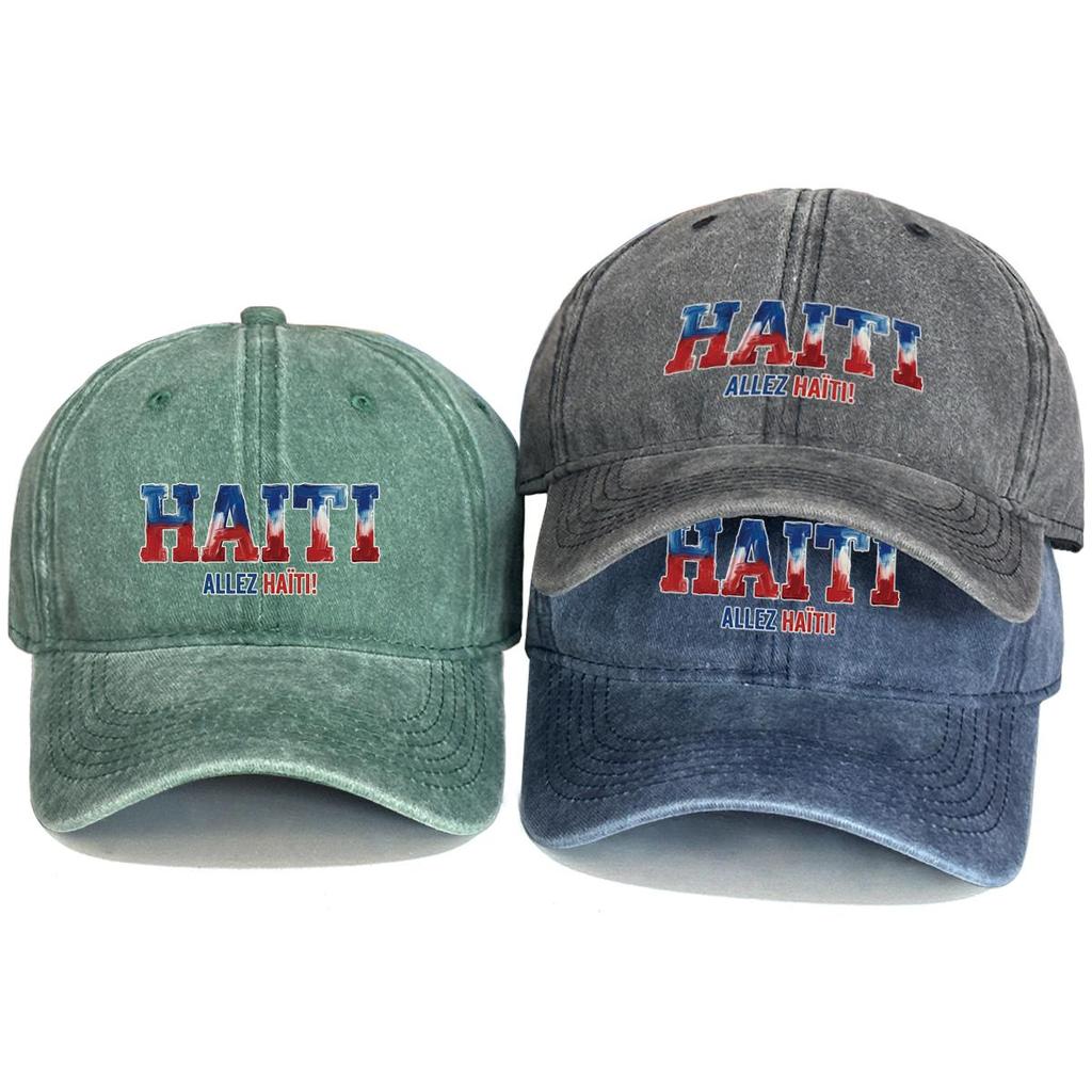 "HAITI" "ALLEZ HAITI" Flag Printed Sun Hat , Adjustable Baseball Cap Inelastic Sporting All-season Solid Color Sun Hat