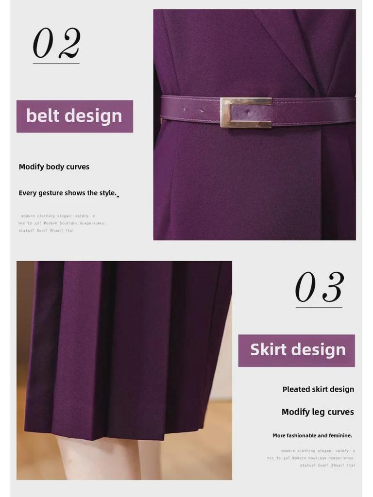 Платье-костюм высокого класса в корейском стиле с воротником - осень/зима 2023 г.: Элегантная плиссированная юбка для деловых поездок