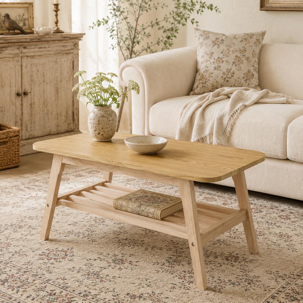 A large coffee table with a 100 cm long solid wood base, offering plenty of storage space and ideal for the living room, apartment and office