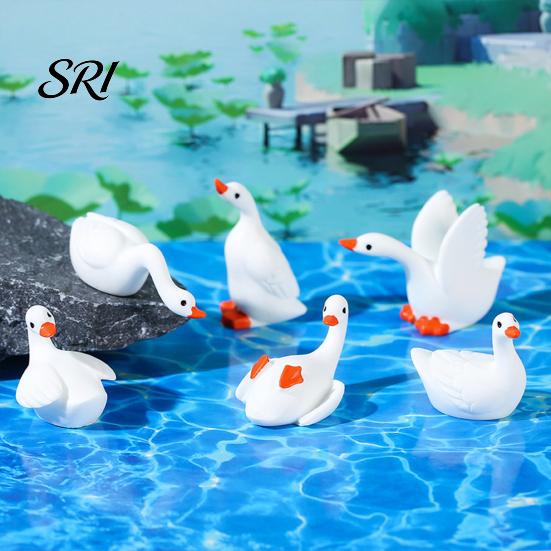 Multi-pose Goose Statue 6 Pcs Mini Figurine Tiny Resin Small Cute Animal Miniature Waterfowl Decor Figures for DIY Crafts Cake Topper Micro Landscape