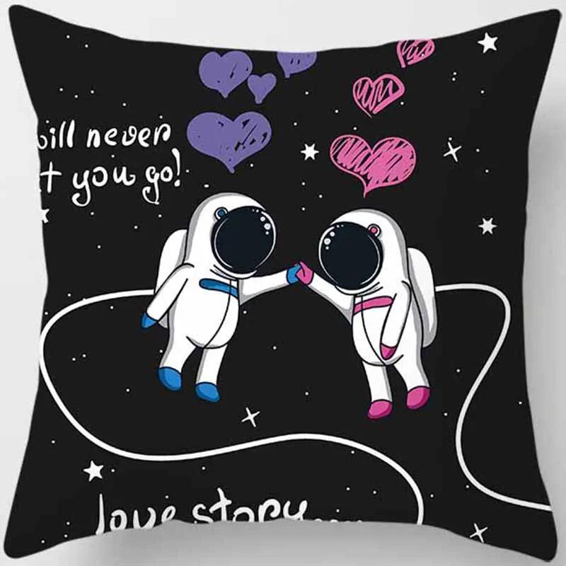 Cartoon Humor Astronaut Print Square Pillowcase Home Decor Car Sofa Cushion Cover