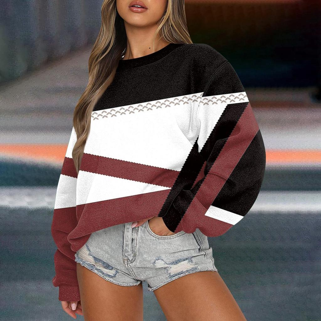 Женская повседневная мода ретро цветочный принт длинный рукав трикотажный спортивный топ свободного кроя