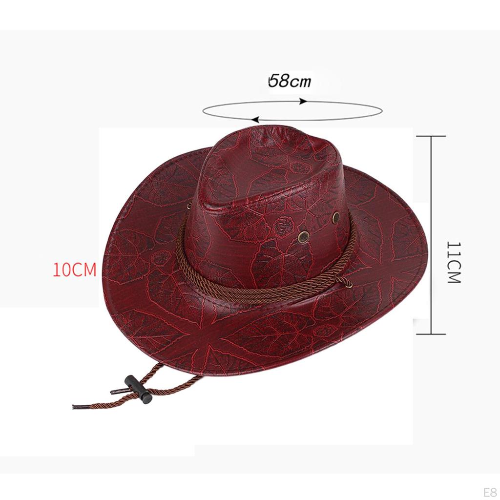 Ковбойская шляпа Cowgirl Регулируемый ремешок на подбородке Модные прочные шляпы из искусственной кожи Джазовые кепки