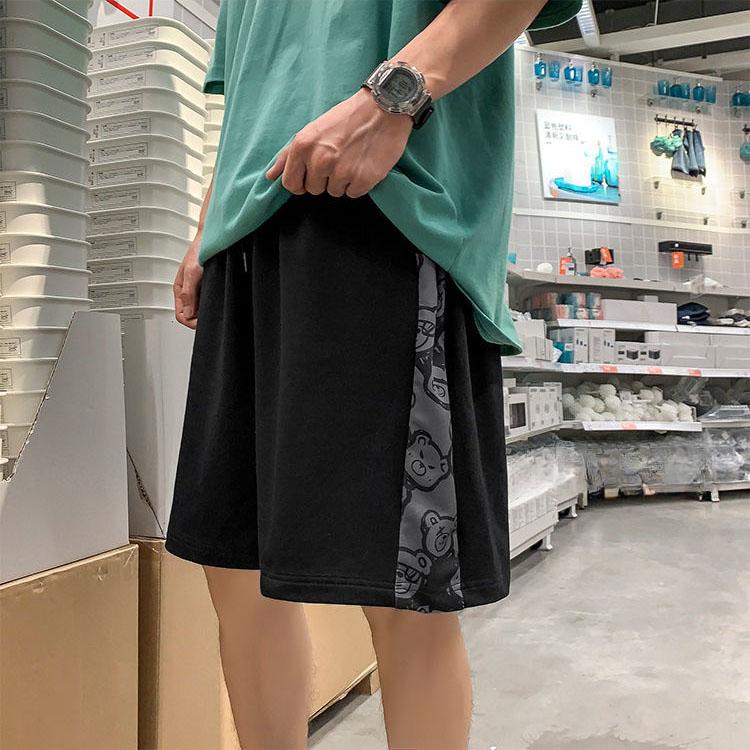 Спортивные шорты с медведем, мужские летние свободные брюки в стиле Харадзюку с пятью очками, студенческие штаны для пар, трендовый брендовый дизайн, смысл ниши