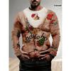 Christmas-Themed Long-Sleeve T-Shirt for Men Made of Comfortable And Breathable Fiber, Featuring a Quirky Santa Claus Print Design