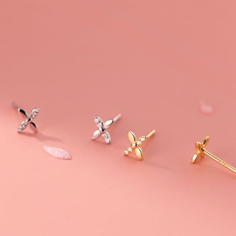 Серьги Серебро925 серебро золото розовое золото 18 карат покрытие Hana flower CZ бриллиант кубический цирконий цирконий Совместимо с аллергией на металлы (Серебряный)