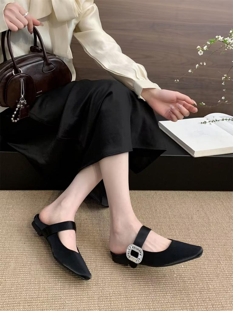 Французские полутапочки с головкой-мешком, женская верхняя одежда, весна-лето 2025, новые ретро туфли с одним словом и квадратной головкой Mary Jane Muller