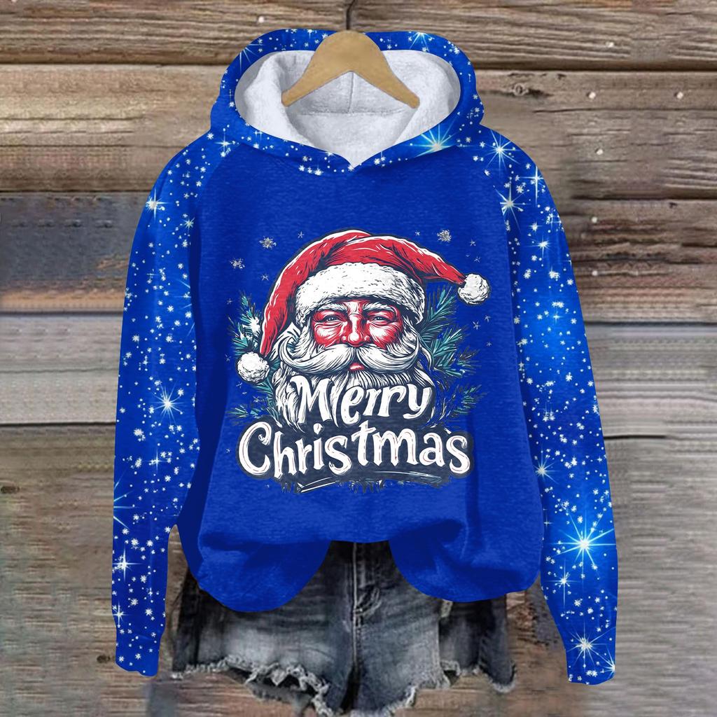 Женская модная толстовка с капюшоном и глубокими рукавами с рождественским принтом