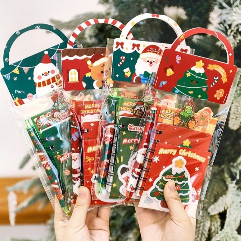 Рождественский набор канцелярских принадлежностей Детская мультяшная гелевая ручка Закладка Блокнот Клейкие заметки Брелок Набор Школьные принадлежности Студент Подарок на год