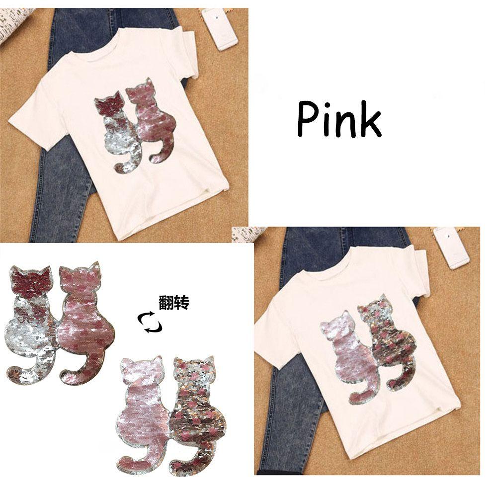 Cute Sewing Coat Jeans Applique Reversible Color Sequins Cat Patch DIY Clothes