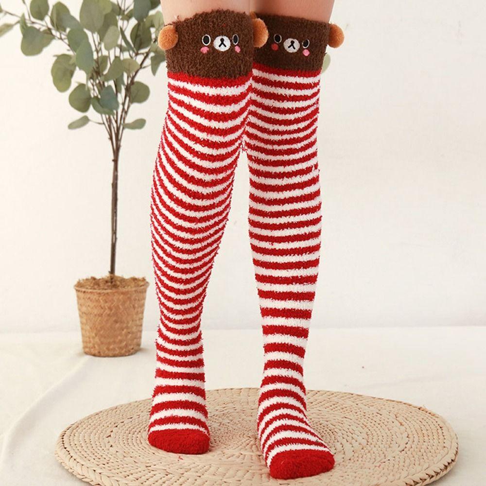 Зимние теплые моделирующие гольфы до колена 3D пушистые напольные носки милые коралловые флисовые носки женские
