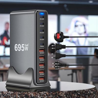 Многопортовое зарядное устройство GaN мощностью 695 Вт с USB-C, быстрая зарядка, настольная зарядная станция PD высокой мощности.