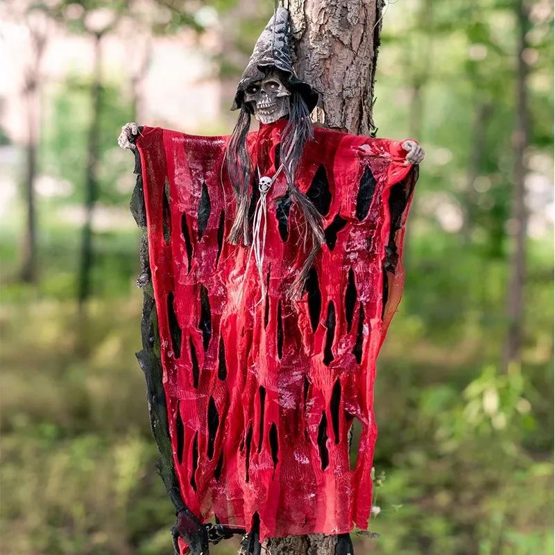 Хэллоуин Подвесное Украшение Призрак Голосовое Управление Светящийся Электрический Череп Скелета Реквизит для Дома с Привидениями Наружный Внутренний Декор для Вечеринки