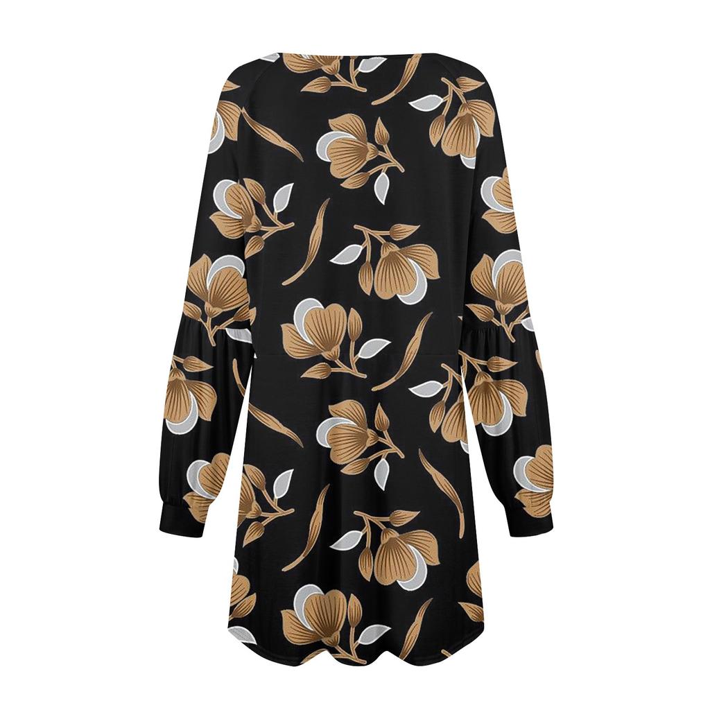 Fashion Womens Long Sleeve A Line Dress Fall Casual Pullover Crewneck Loose Fit Dress With Pockets