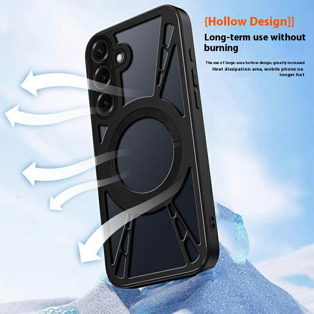 For Samsung Galaxy S24+ Case Magnetic Kickstand Hollow Heat Dissipation Silicone+PC+Metal Bumper Phone Cover