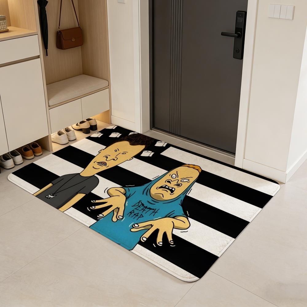 cartoon B-Beavis and Butt-Head Floor Mat Flannel Door Mat Non-Slip Absorbent Washable Indoor Home Rug