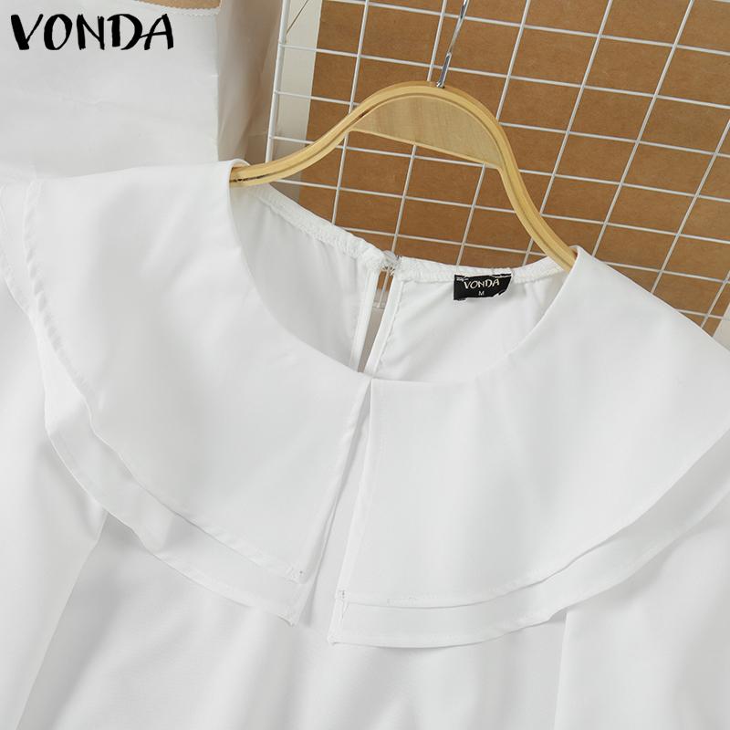 VONDA Женские многослойные однотонные блузки с круглым вырезом и длинным рукавом