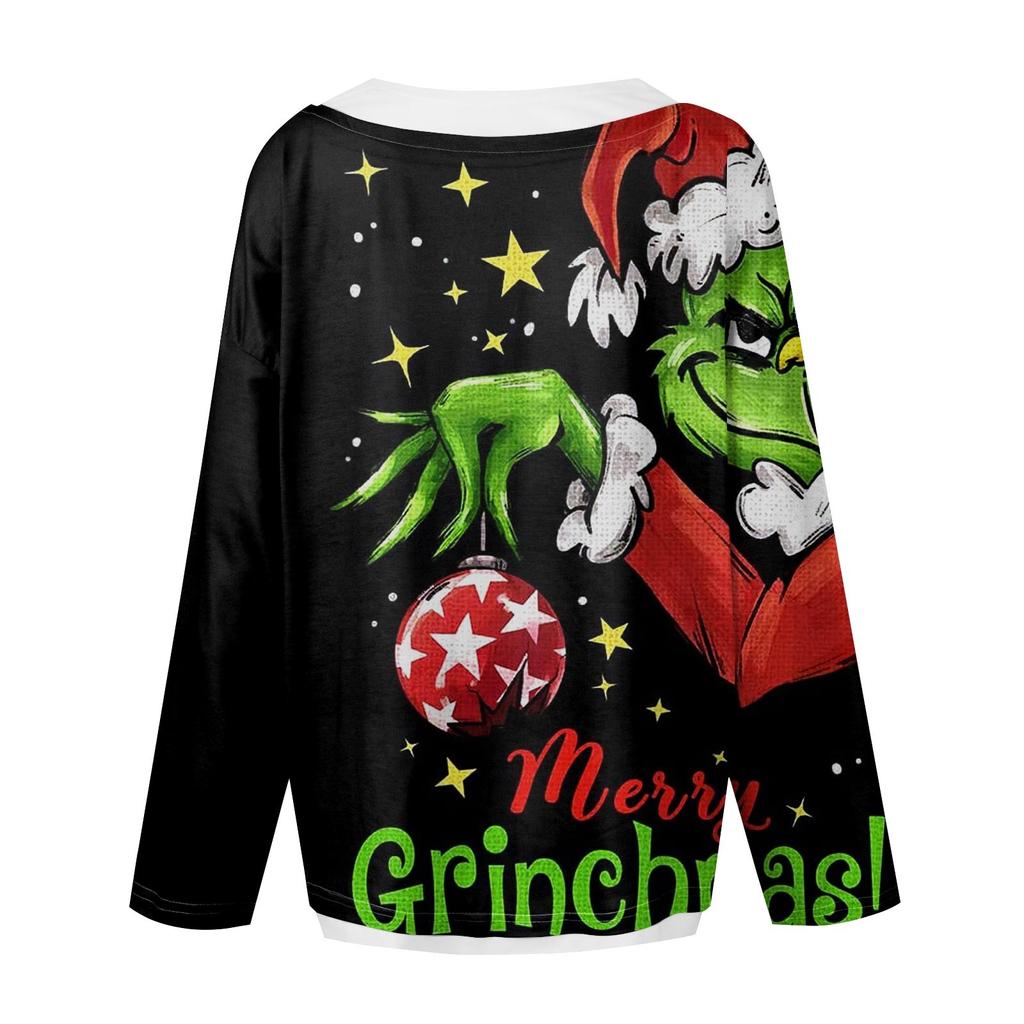 Женская повседневная модная толстовка с длинным рукавом и круглым вырезом с рождественским принтом, многослойный пуловер, топ