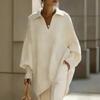 Womens Solid Color Long Sleeve Turn-Down Collar Sweater Loose Fit Casual Knit Top