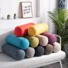 Solid Color Cotton Linen Cylindrical Bolster Pillow - Removable, Washable Lumbar Support for Sofa, Bed, or Office.