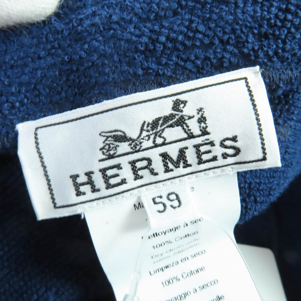 Pristine HERMES hat H logo embroidered bucket hat Navy cotton Women XS Used