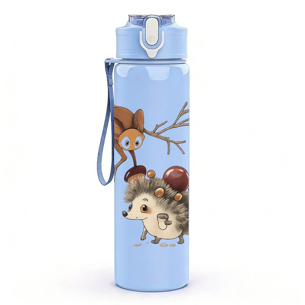 1PC Squirrel Twig Pattern 750ml Color Plastic Sports Water Bottle Leakproof Flip Straw Lid Suitable for Sports Office Home Use