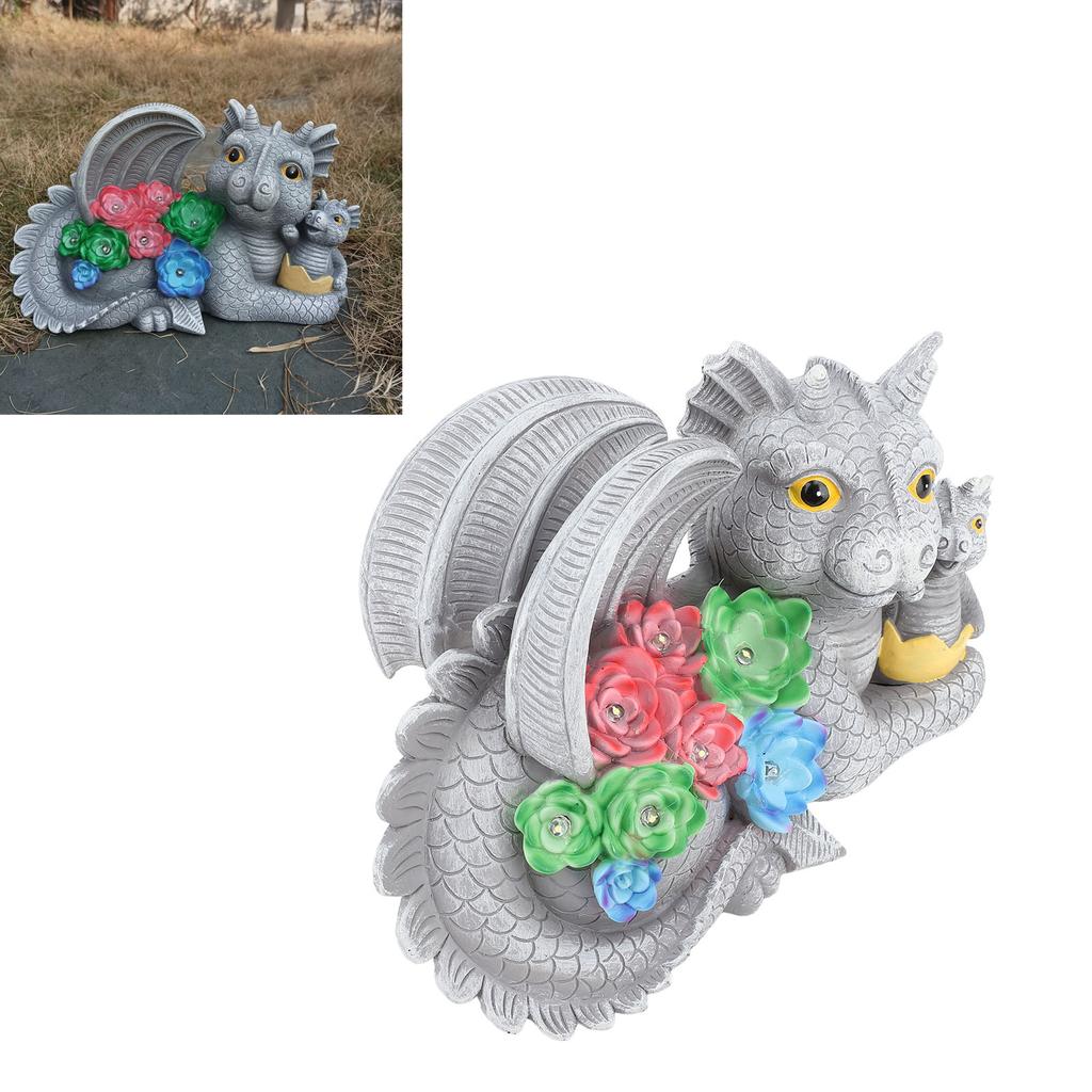 Dinosaur Garden Statue, Solar Powered Mother Son Outdoor Decoration, Dinosaur Resin Sculpture for Garden Decoration