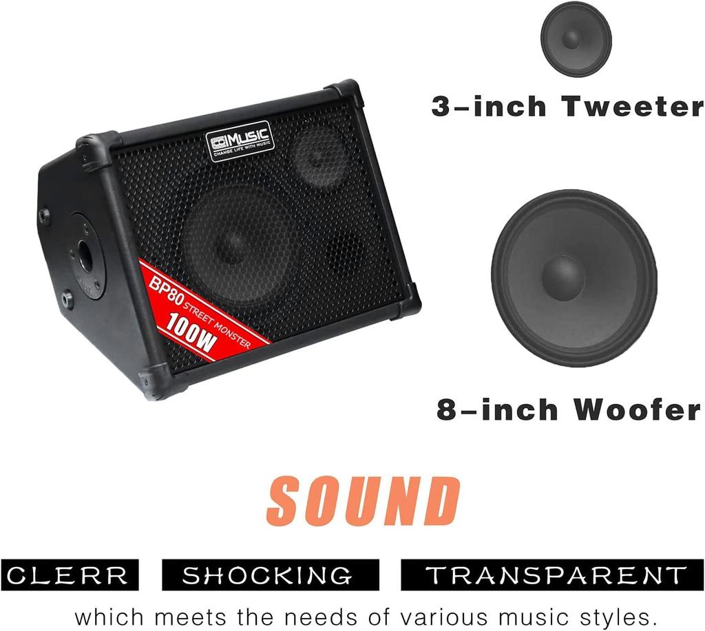 Coolmusic BP80 Усилитель для акустической гитары Портативный усилитель BT 6 3 полосы Черный - 100 Вт, Входы, Эквалайзер,