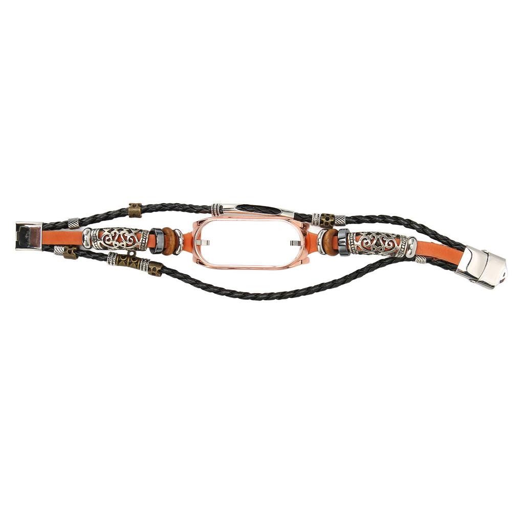 For Xiaomi Mi Band 7 Leather Strap Metal Snap Retro DIY Smart Watch Band Replacement Bracelet Brown