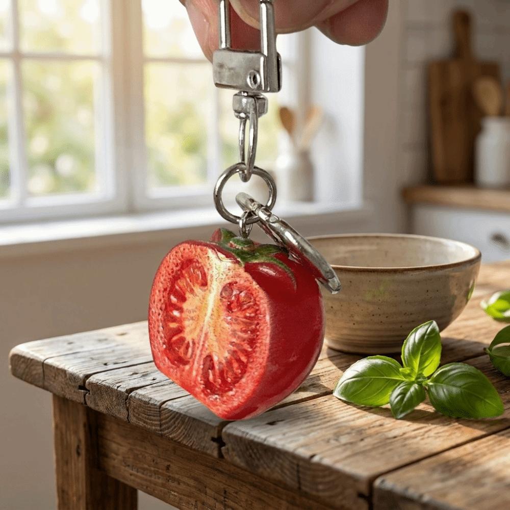 Realistic 3D Tomato Bag Charm Vibrant Colors Resin Key Ring Fruit Key Chain Aesthetic Styling