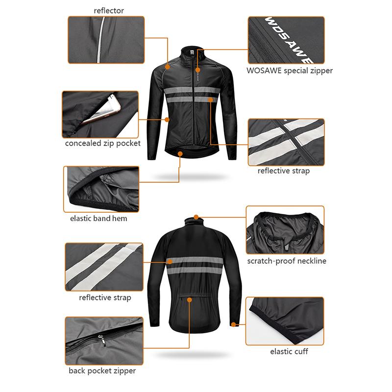 Wosawe Ветрозащитная велосипедная куртка Светоотражающая ветровка для горного велосипеда Hi Viz, ветровка из джерси для велоспорта