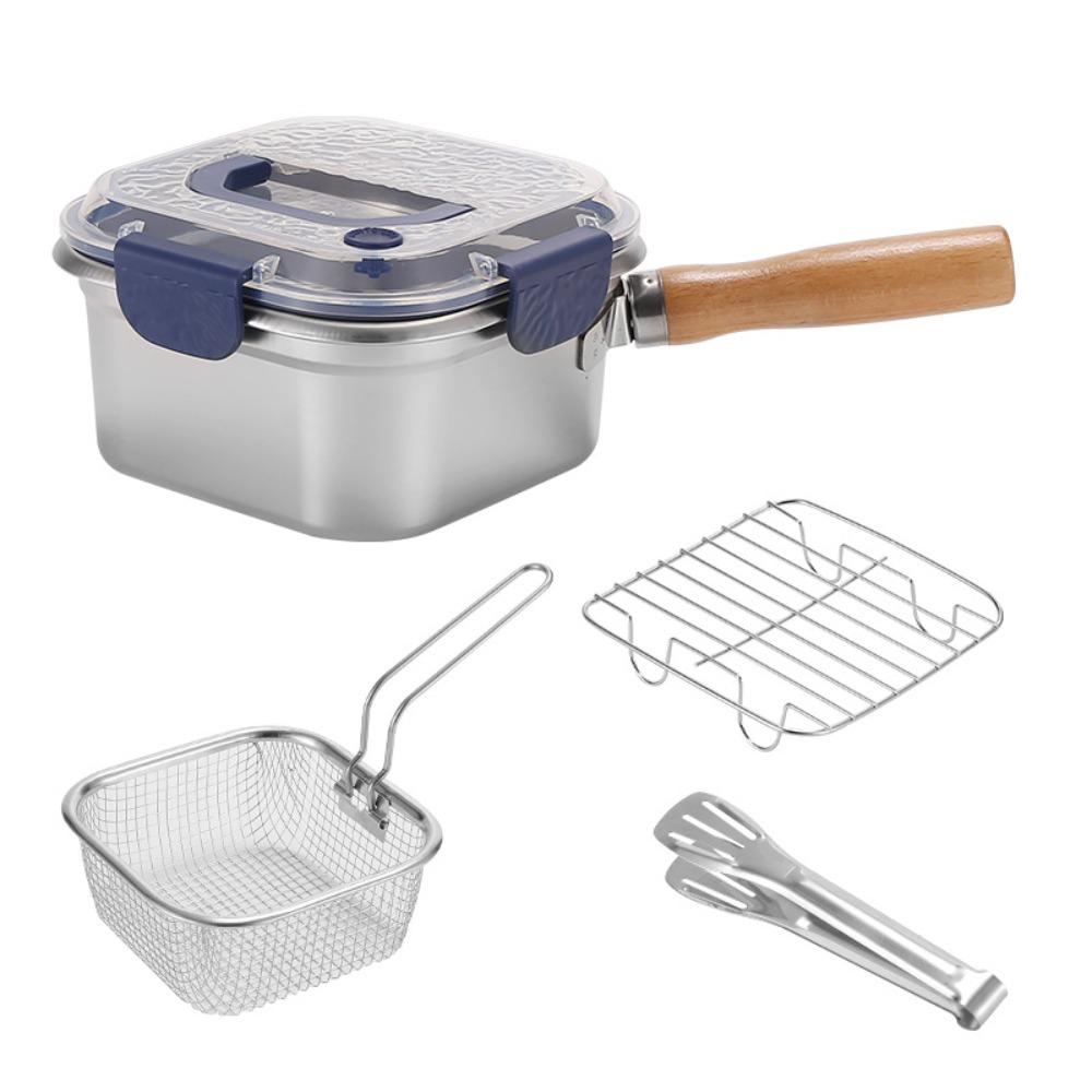 Oil Filter Square Cooking Pot Large Capacity Stainless Steel Frying Pan  Household Use