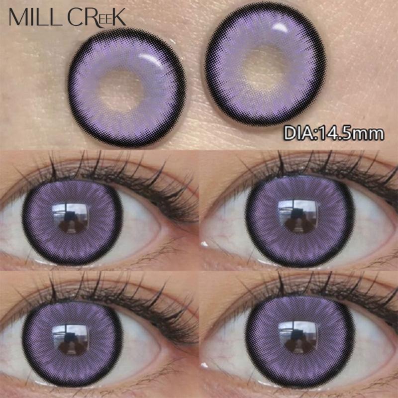 MILL CREEK 1 пара однолетних цветных фиолетовых контактных линз для близорукости по рецепту Eye Power(0~-8.00) 14,2 ~ 14,5 мм, высококачественный макияж для глаз, красота, макияж для учеников