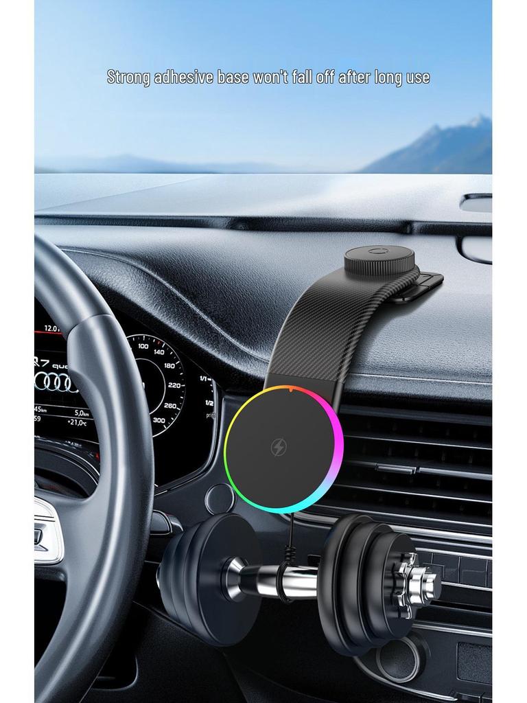 Беспроводное автомобильное зарядное устройство MagSafe, быстрая зарядка 15 Вт с магнитным автомобильным креплением и держателем для навигации.