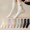 Ladies Spring and Autumn Thin Wooden Ear Embroidered Bow In The Tube Pile Pile Cotton Socks