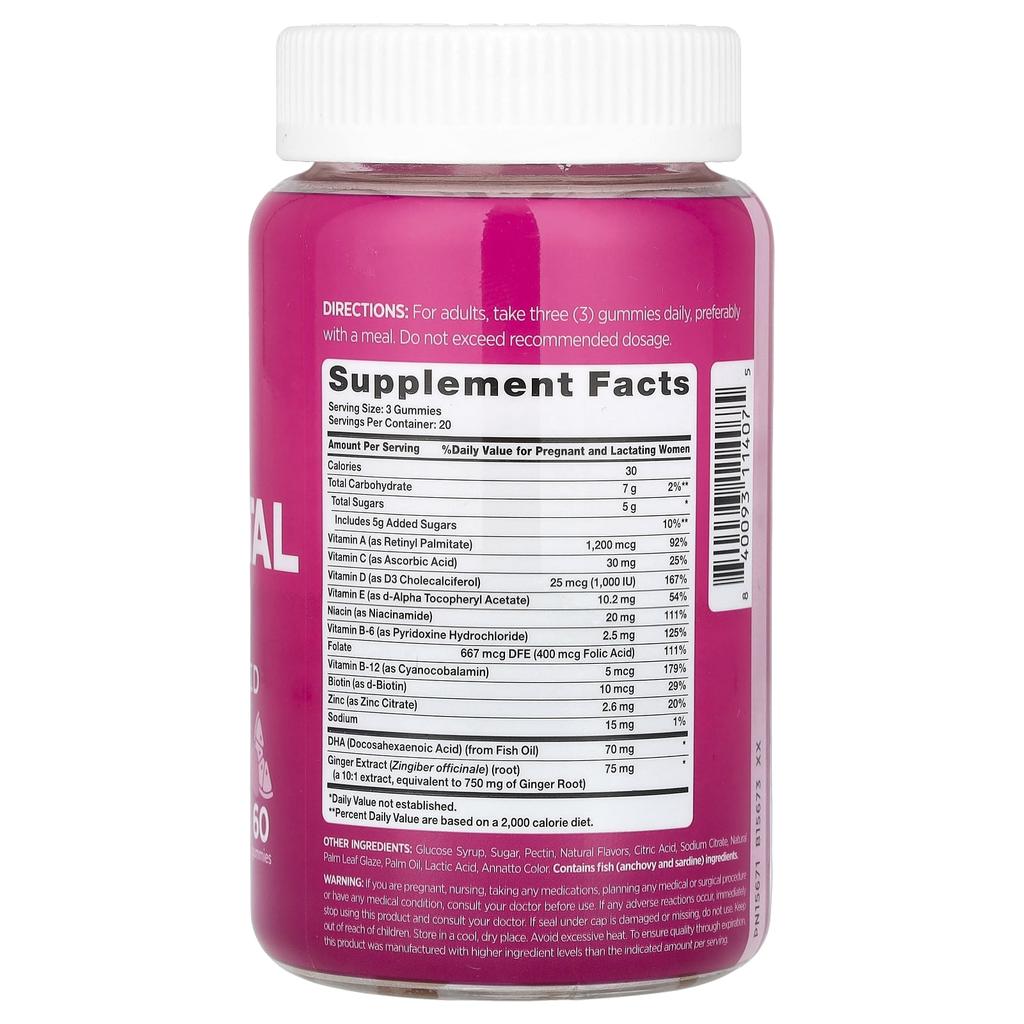 Multi Gummies for Pregnant Women + Dha, Folic Acid, Natural Fruit Flavors, 60 Gummies