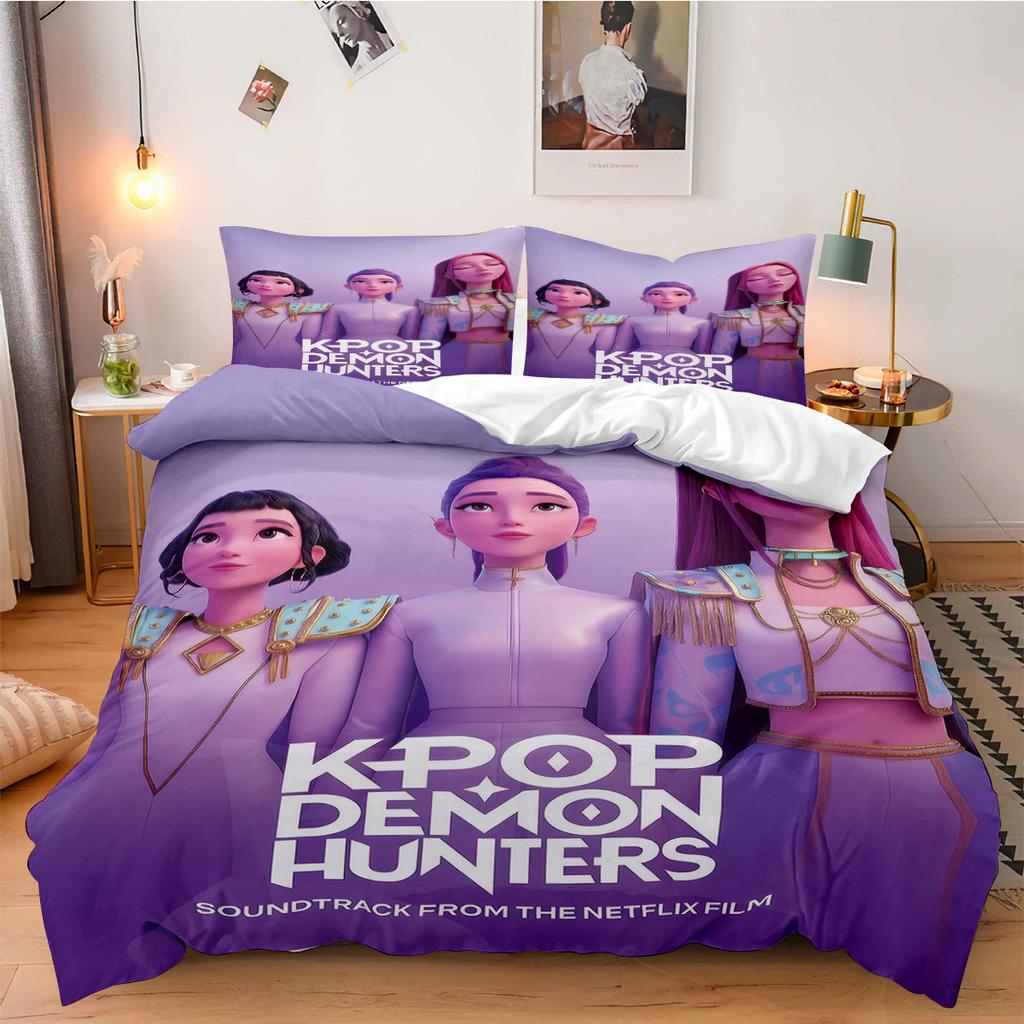 K-Pop Demon Hunters Beddding Set for Fan Kids Machine Washable Durable King Queen Twin Size for K-pop Girls Home Bedroom Decor