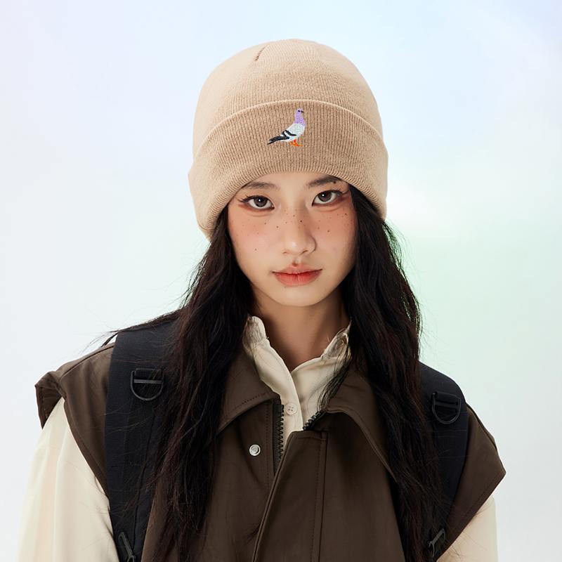 Мужские и женские вязаные шапки на осень и зиму, теплый пуловер с вышивкой голубей, шерстяная шапка без полей