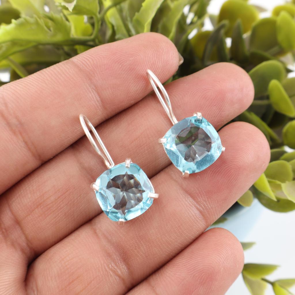 Серьги с драгоценным камнем Голубой Топаз, Роскошные украшения ручной работы, Украшения из серебра 925 пробы, Богемные серьги для свадебного подарка
