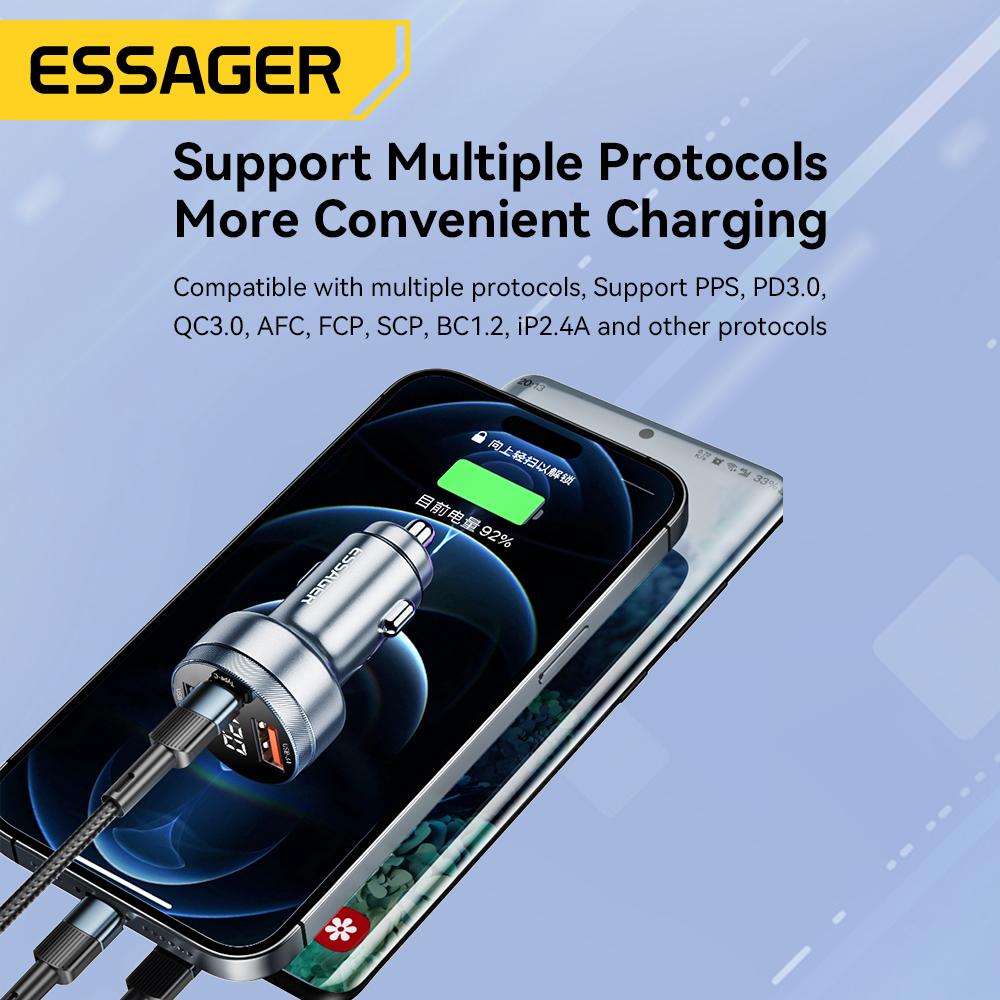 Essager Автомобильное зарядное устройство 80 Вт, USB Type C PD, быстрая зарядка телефона, быстрая зарядка для iPhone 14, 13, Huawei, Xiaomi, Samsung, iPad, ноутбука, планшета