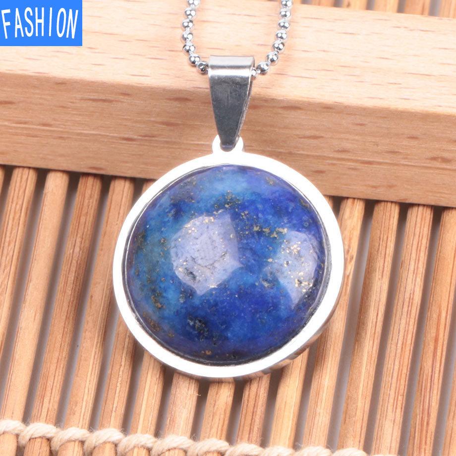 Женское простое ожерелье из нержавеющей стали с плоским камнем в европейском и американском стиле, модное ожерелье с натуральными кристаллами