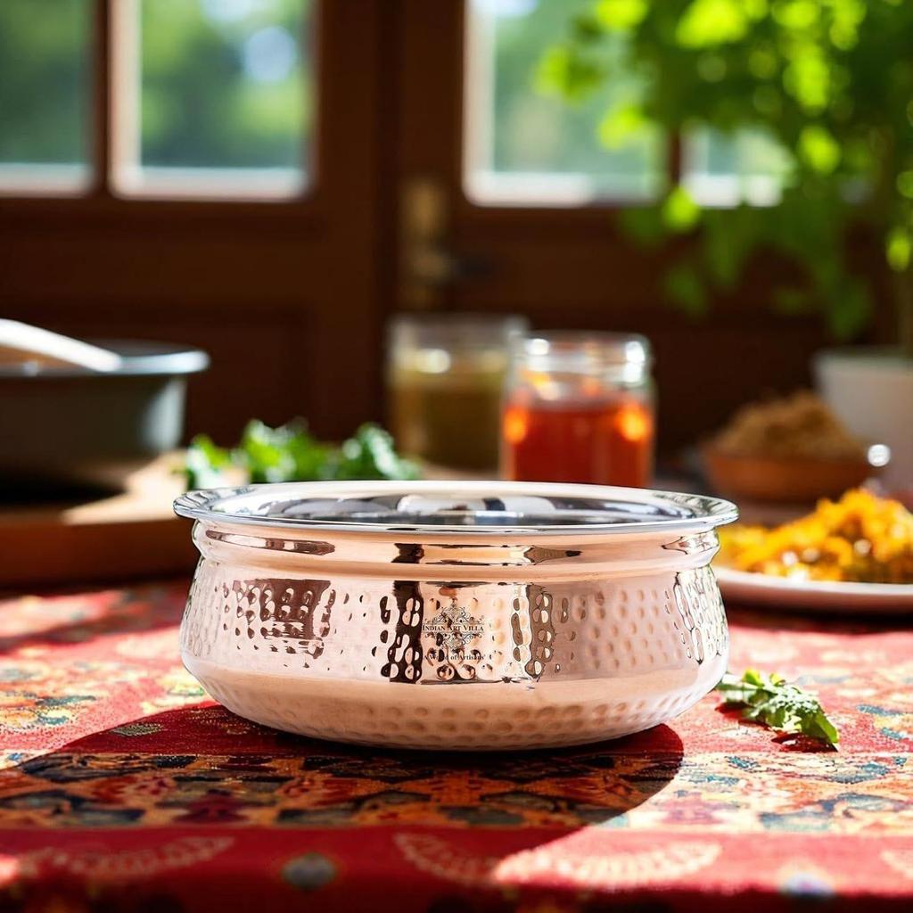 Steel Copper Serving Handi Bowl, Serveware & Tableware, Home Restaurant, Volume-300 ML, Pack of 2