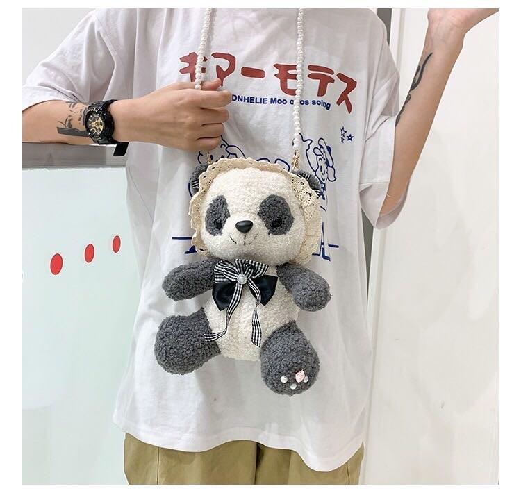 Panda Plush Bag With Zipper Closure For Daily Use And Cute Cartoon Style