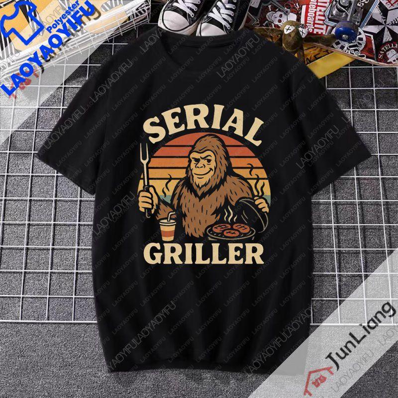 Serial Griller Funny BBQ Graphic TShirt Retro Barbecue Lover Streetwear Tee Grilling for Unisex Women Summer Short Sleeve Tee