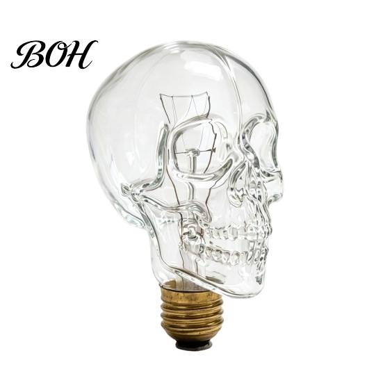 Spooky Haunted House Accessories Glass Skull Light Bulb, Halloween E27 Personalized Niche Gifts for Men Threaded Retro Decorative Bulb Gothic