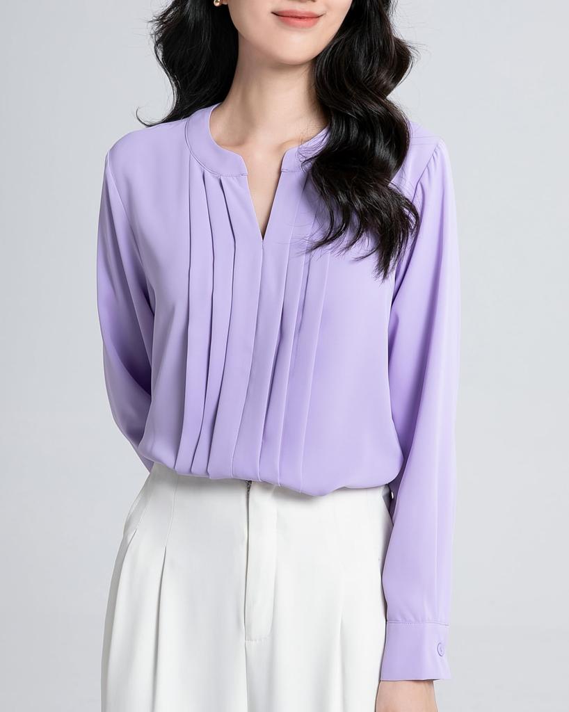 SPRING SEAON Long Sleeve Chiffon Blouse with Tucked Loose Plus Sizes Suitable for Size L Women's V-Neck Detail, Fit, Available, Suits, Office,