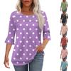 Женская мода круглый вырез шея плиссированный спереди напечатанные точки расклешенный топ рукав 3/4